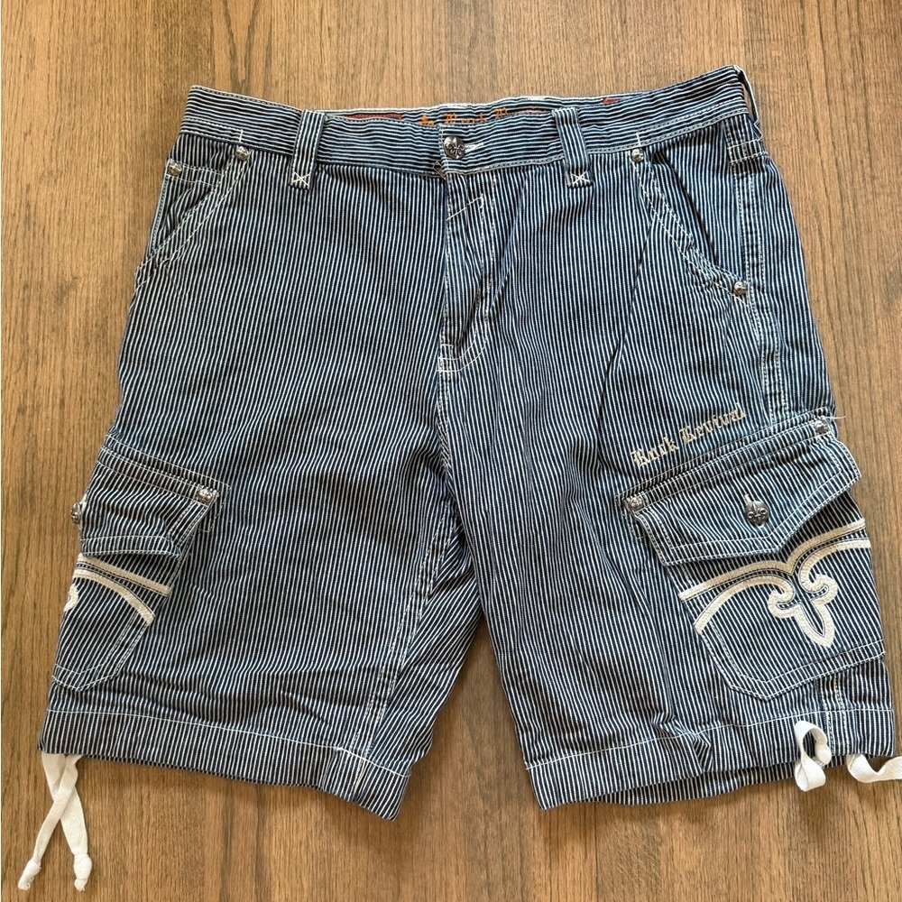 Rock Revival Navy Striped Cargo Shorts-Size 42